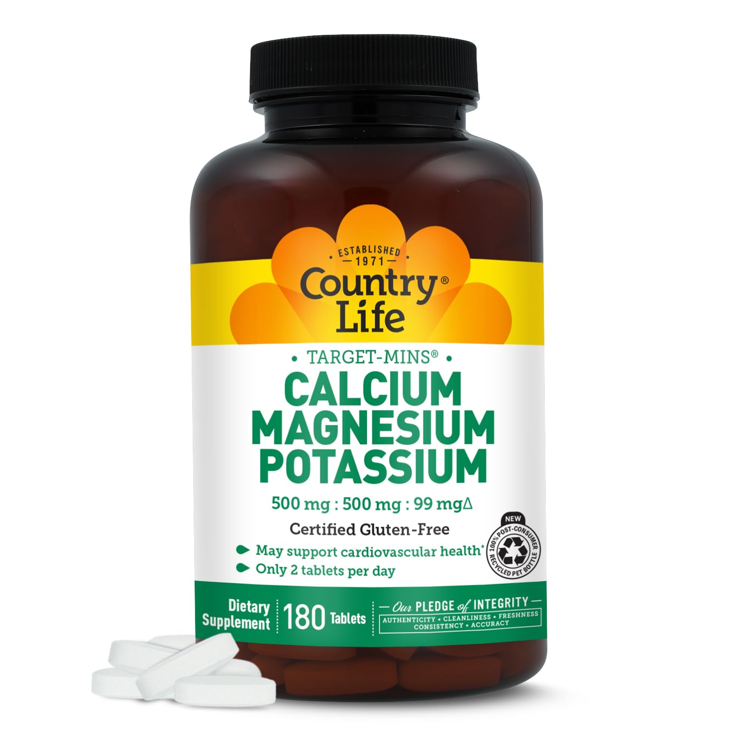 Country Life Target Mins - Calcium Magnesium Potassium Bone & Heart Health Supplement, 1000mg Calcium, 500mg Magnesium, Supports Calcium Utilization - Maple Wellness Supplements