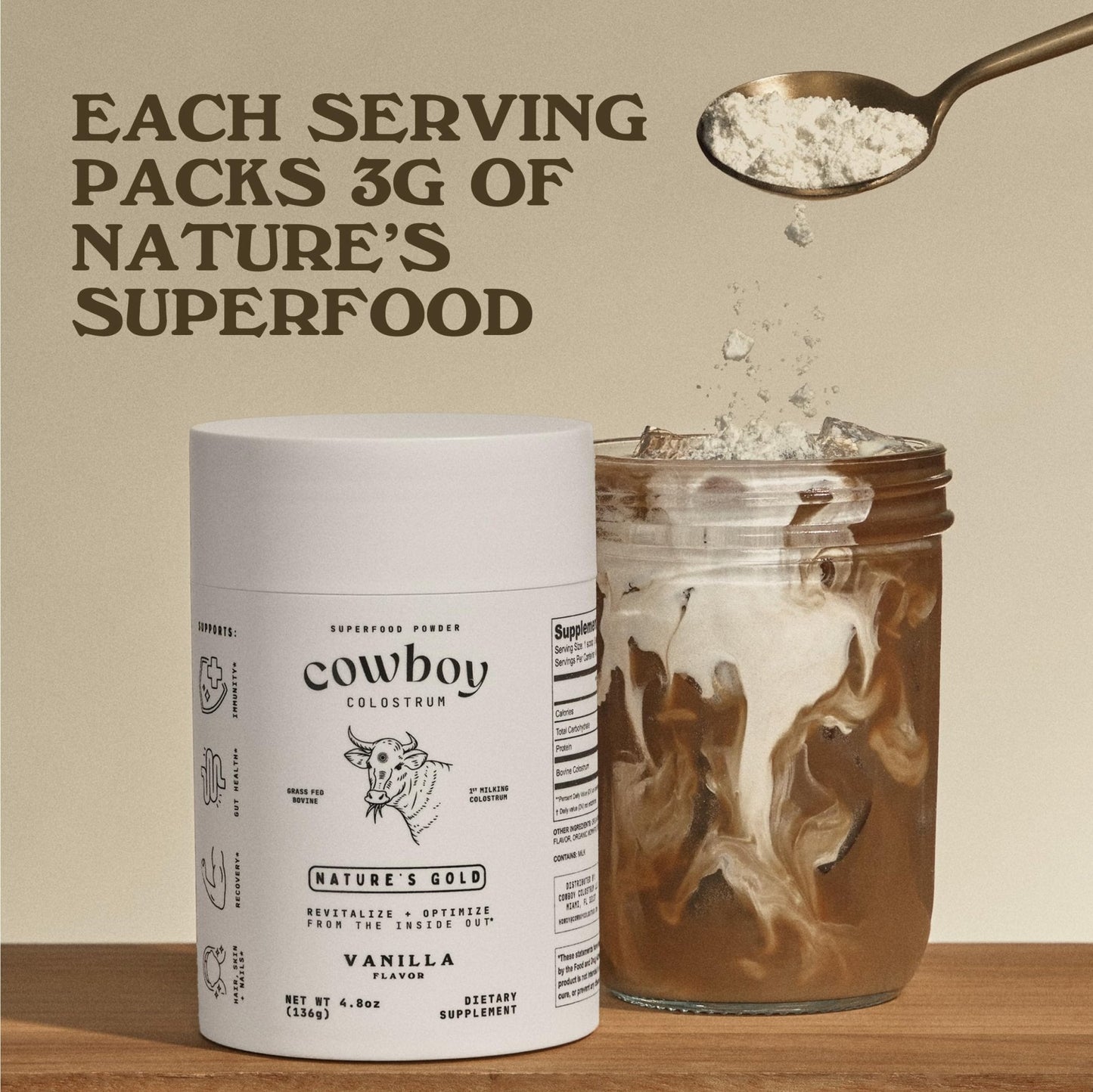 Cowboy - The Exclusive 1st Milking, Whole, Grass Fed Colostrum Supplement for Full Body Health - Sugar Free Bovine Colostrum Powder Packed with Bioactive(Vanilla & Chocolate) Nutrients - Maple Wellness Supplements