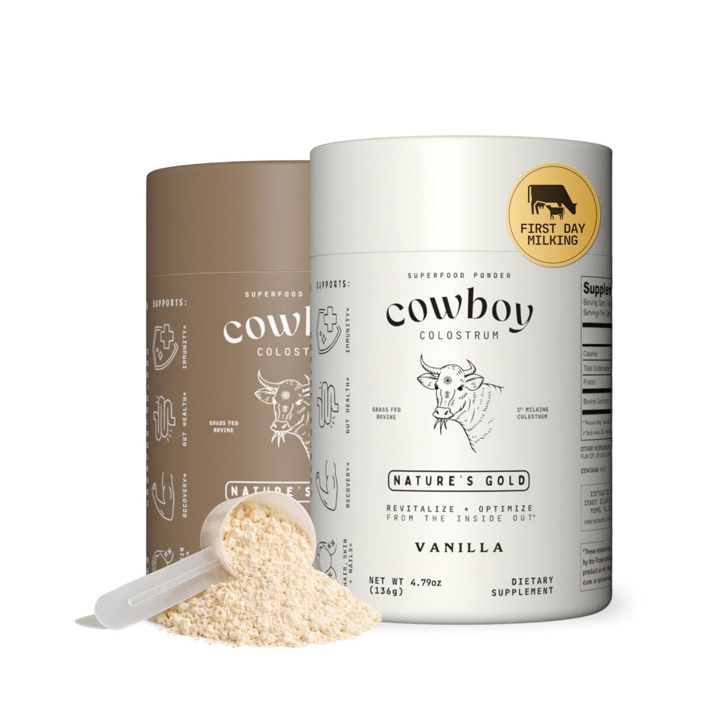 Cowboy - The Exclusive 1st Milking, Whole, Grass Fed Colostrum Supplement for Full Body Health - Sugar Free Bovine Colostrum Powder Packed with Bioactive(Vanilla & Chocolate) Nutrients - Maple Wellness Supplements