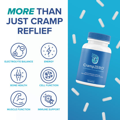 CrampZero Magnesium for Leg Cramps at Night – Potassium Magnesium Supplement with Calcium and Vitamin D3, Supports Muscle Relaxation and Function, Night Leg Cramps Relief, 60 Capsules - Maple Wellness Supplements