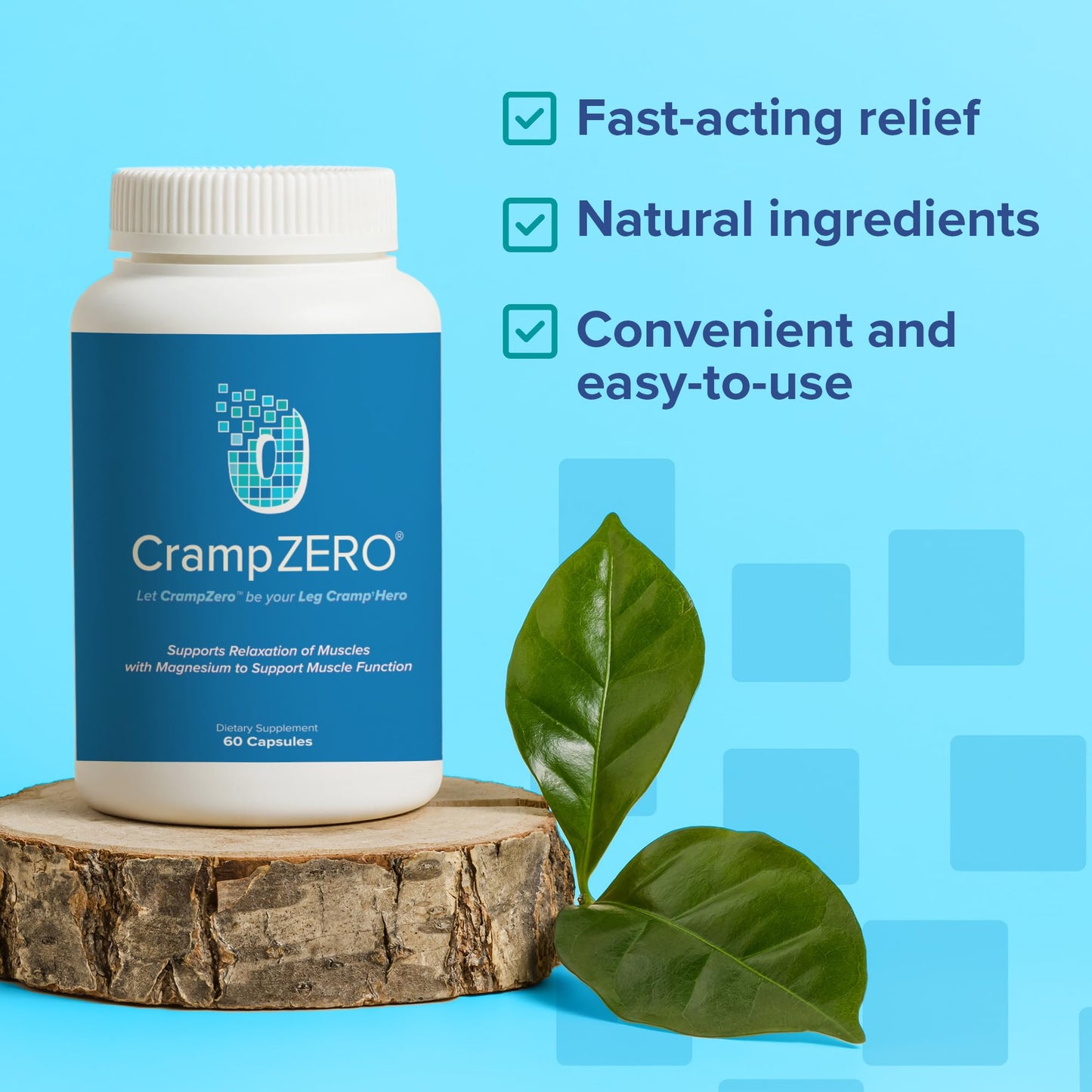 CrampZero Magnesium for Leg Cramps at Night – Potassium Magnesium Supplement with Calcium and Vitamin D3, Supports Muscle Relaxation and Function, Night Leg Cramps Relief, 60 Capsules - Maple Wellness Supplements