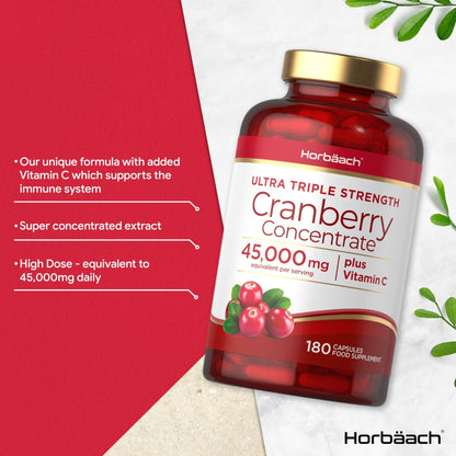 Cranberry Capsules 45,000 mg | High Strength Cranberry Extract with Vitamin C - Maple Wellness Supplements