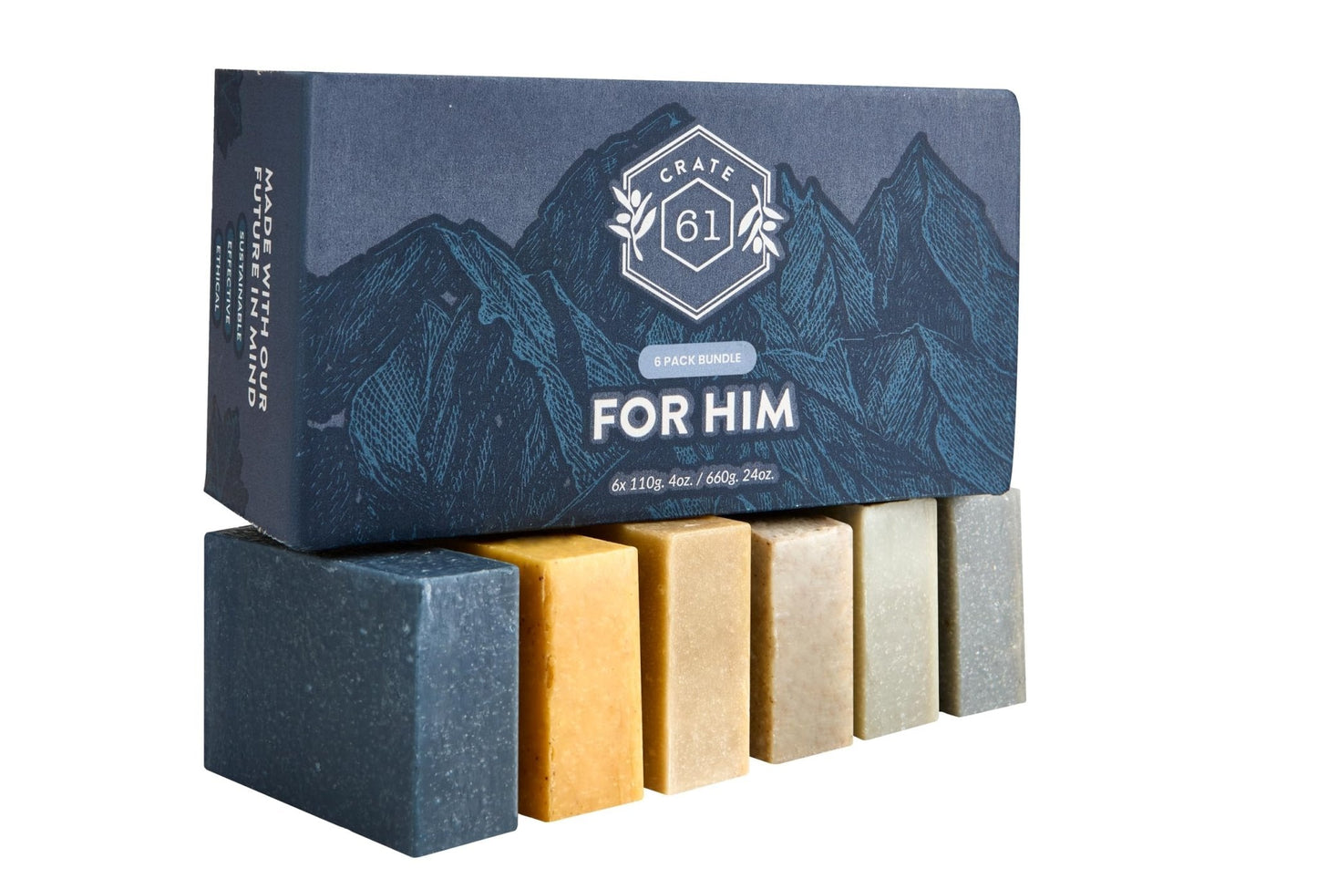 Crate 61 Organics, Handmade in Canada, Plant Based Cold Process Natural Bar Soap, With Premium Essential Oils, Dry Skin, Pack of 6 (For Him) - Maple Wellness Supplements