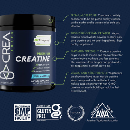 CREA SUPPS Premium Creapure Creatine Monohydrate Powder | Pure, Vegan, Keto - Maple Wellness Supplements