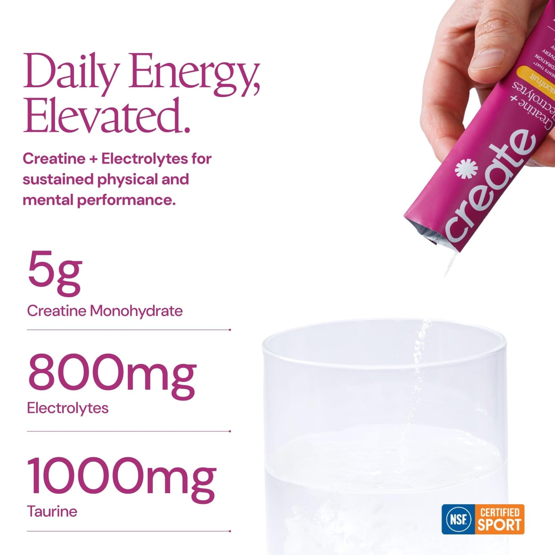 Create Creatine + Electrolytes Mix - Creatine Monohydrate Stick Packs, Supports Energy and Hydration, NSF Certified for Sport, 30 Count, Variety Pack - Maple Wellness Supplements