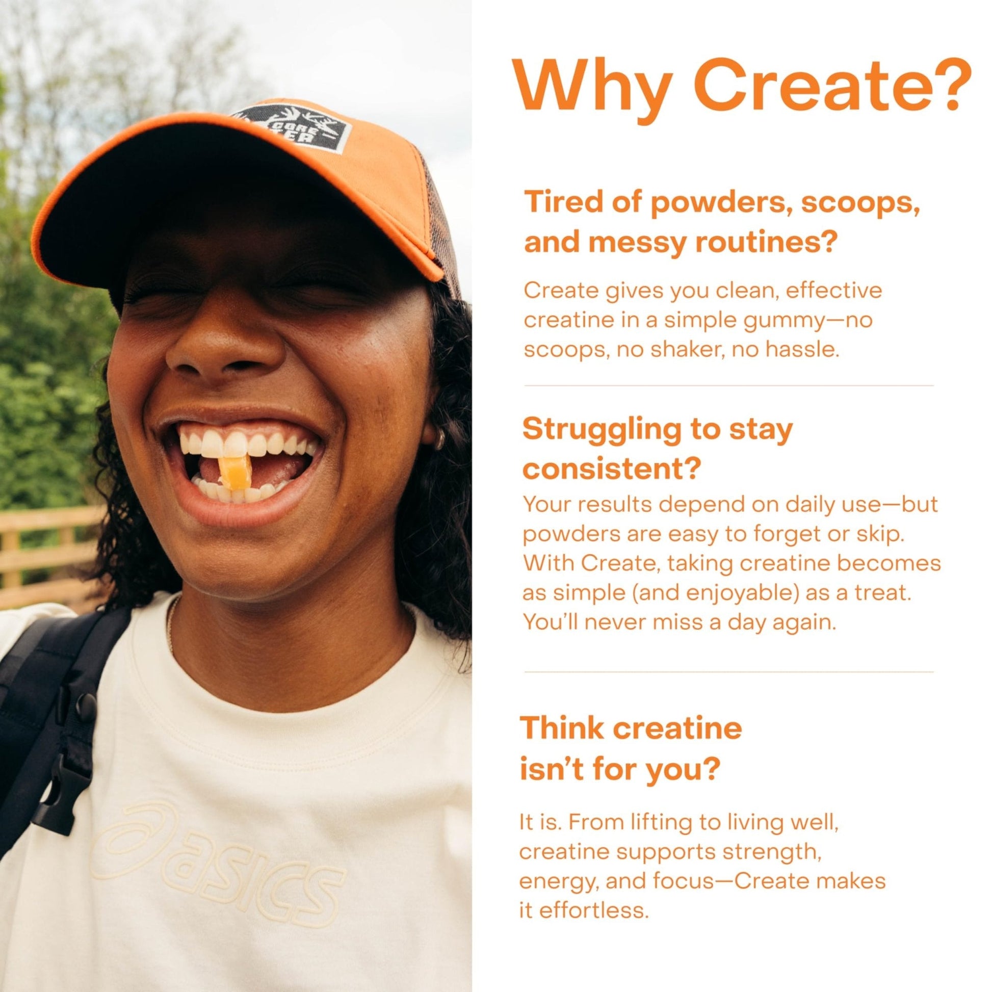 Create Creatine Monohydrate Gummies for Men & Women, Boost Focus, Strength, and Endurance, Anti-Melting Formula, Vegan, Gluten-Free, Non-GMO, 1.5g of Creatine per Gummy (Orange) - Maple Wellness Supplements