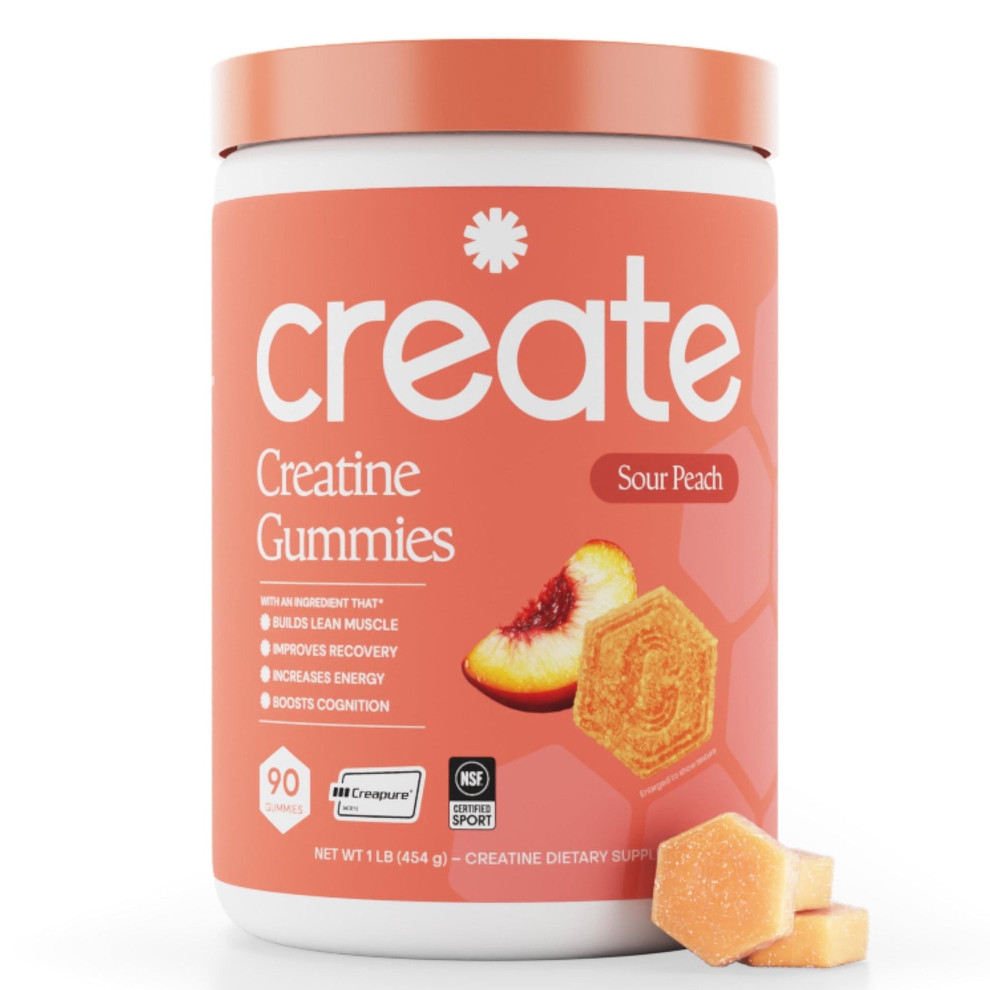 Create Creatine Monohydrate Gummies for Men & Women, Boost Focus, Strength, and Endurance, Anti-Melting Formula, Vegan, Gluten-Free, Non-GMO, 1.5g of Creatine per Gummy (Sour Peach) - Maple Wellness Supplements