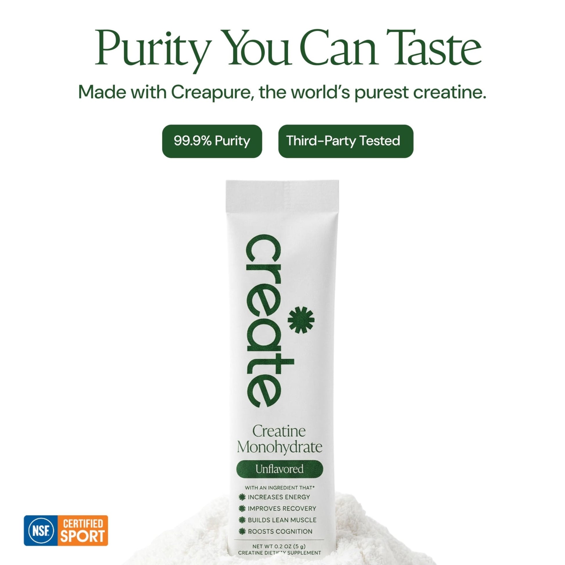 Create Creatine Monohydrate Powder - Creatine Travel Packets, Made with Creapure, 3rd Party Tested & NSF Certified for Sport, 30 Stick Packs, Unflavored - Maple Wellness Supplements