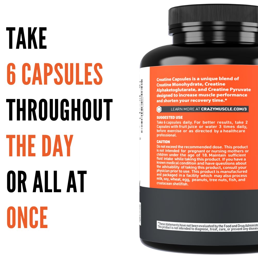 Creatine Capsules, 5g Premium 3X ThreeAtine Pre Workout Bulk Muscle Mass Gainer, High Absorption Easy to Take Creatine Monohydrate Pills Alternative Optimum Performance for Men Women, 180 Capsules - Maple Wellness Supplements
