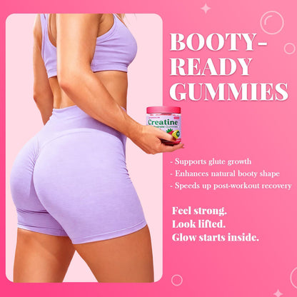 Creatine for Women, Creatine Monohydrate Gummies with Collagen, Vitamin D3 & Calcium for Muscles, Booty & Energy, Flavored Sugar Free Creatine Gummies Post - Maple Wellness Supplements