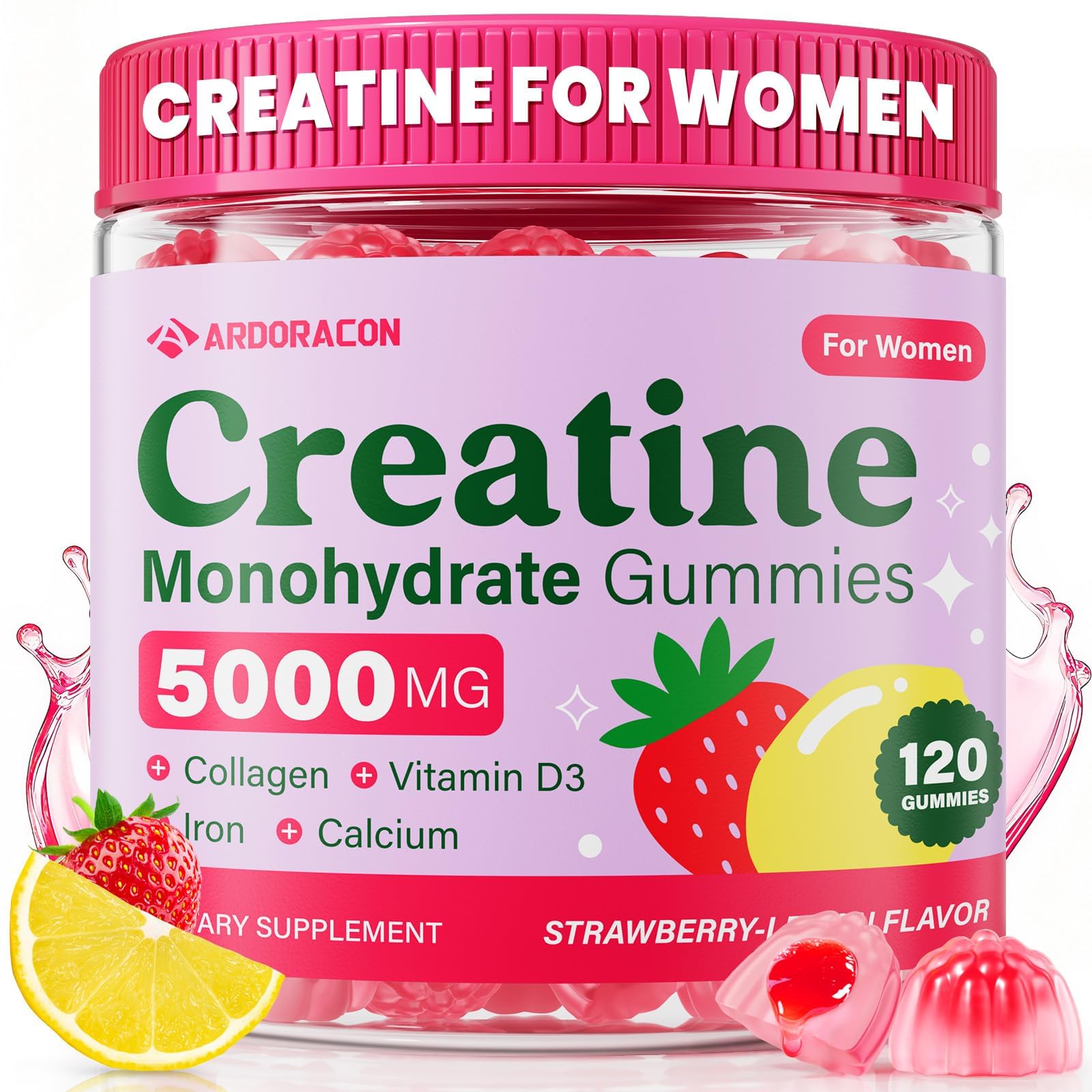 Creatine for Women, Creatine Monohydrate Gummies with Collagen, Vitamin D3 & Calcium for Muscles, Booty & Energy, Flavored Sugar Free Creatine Gummies Post - Maple Wellness Supplements