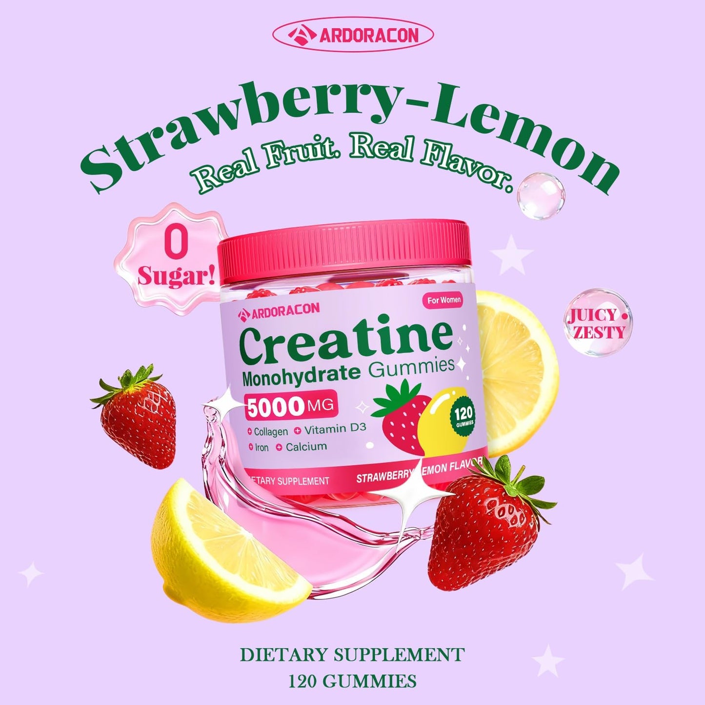Creatine for Women, Creatine Monohydrate Gummies with Collagen, Vitamin D3 & Calcium for Muscles, Booty & Energy, Flavored Sugar Free Creatine Gummies Post - Maple Wellness Supplements