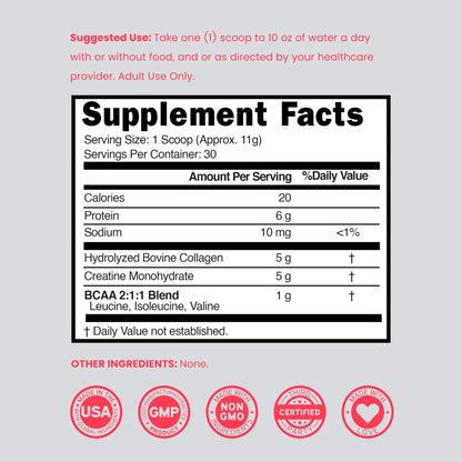 Creatine for Women | Creatine Monohydrate Powder 5G + 5000mg Collagen + 1000mg BCAA 2:1:1 Powder (30 Serving) Support Glutes, Lean Muscles, Recovery, Energy & Stamina Non-GMO, Gluten Free - USA Made - Maple Wellness Supplements