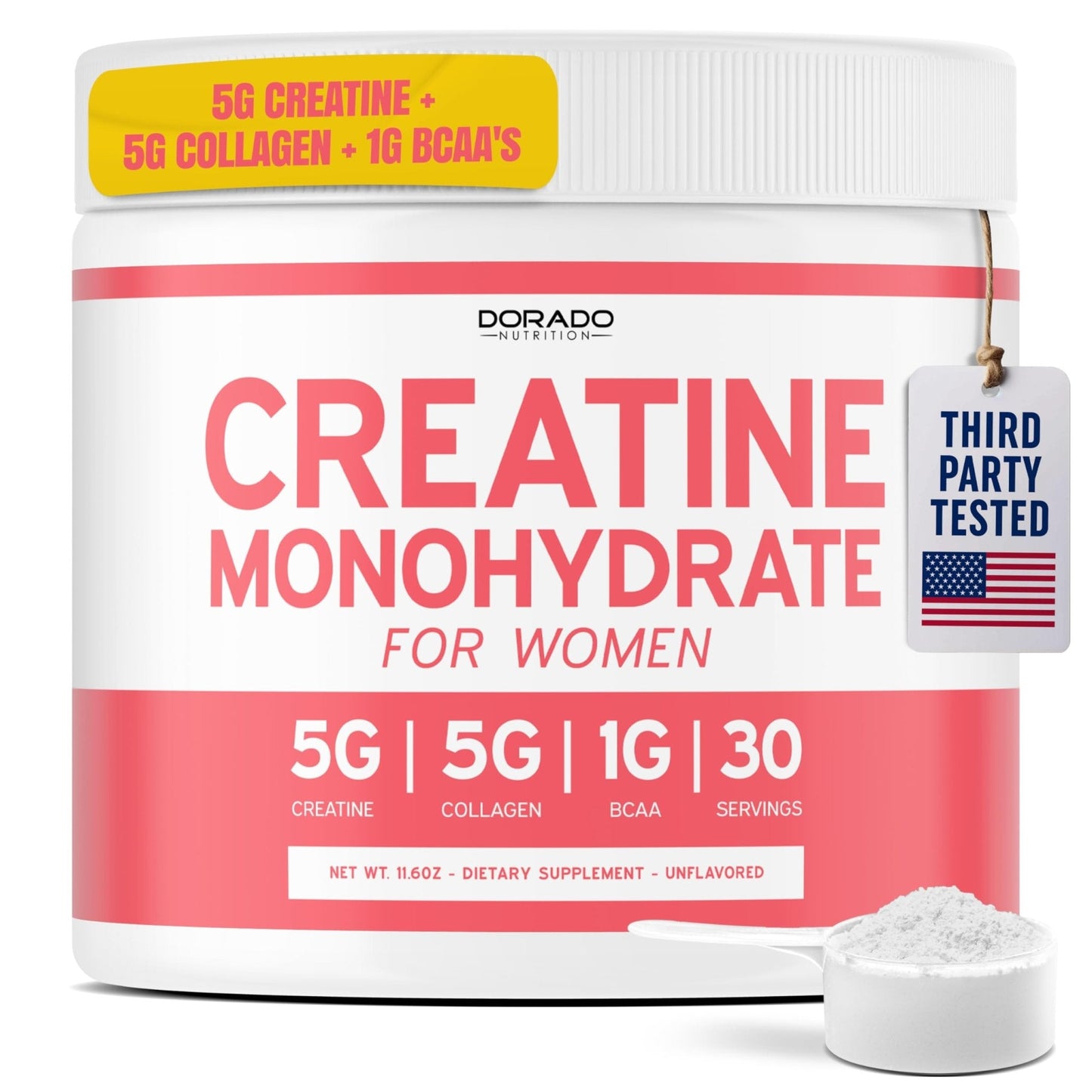 Creatine for Women | Creatine Monohydrate Powder 5G + 5000mg Collagen + 1000mg BCAA 2:1:1 Powder (30 Serving) Support Glutes, Lean Muscles, Recovery, Energy & Stamina Non-GMO, Gluten Free - USA Made - Maple Wellness Supplements