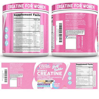 Creatine for Women | Creatine Monohydrate + Powder Myo-Inositol Collagen Biotin Hyaluronic Acid Folate L Glutamine Vitamin D3 Iron Zinc - Maple Wellness Supplements