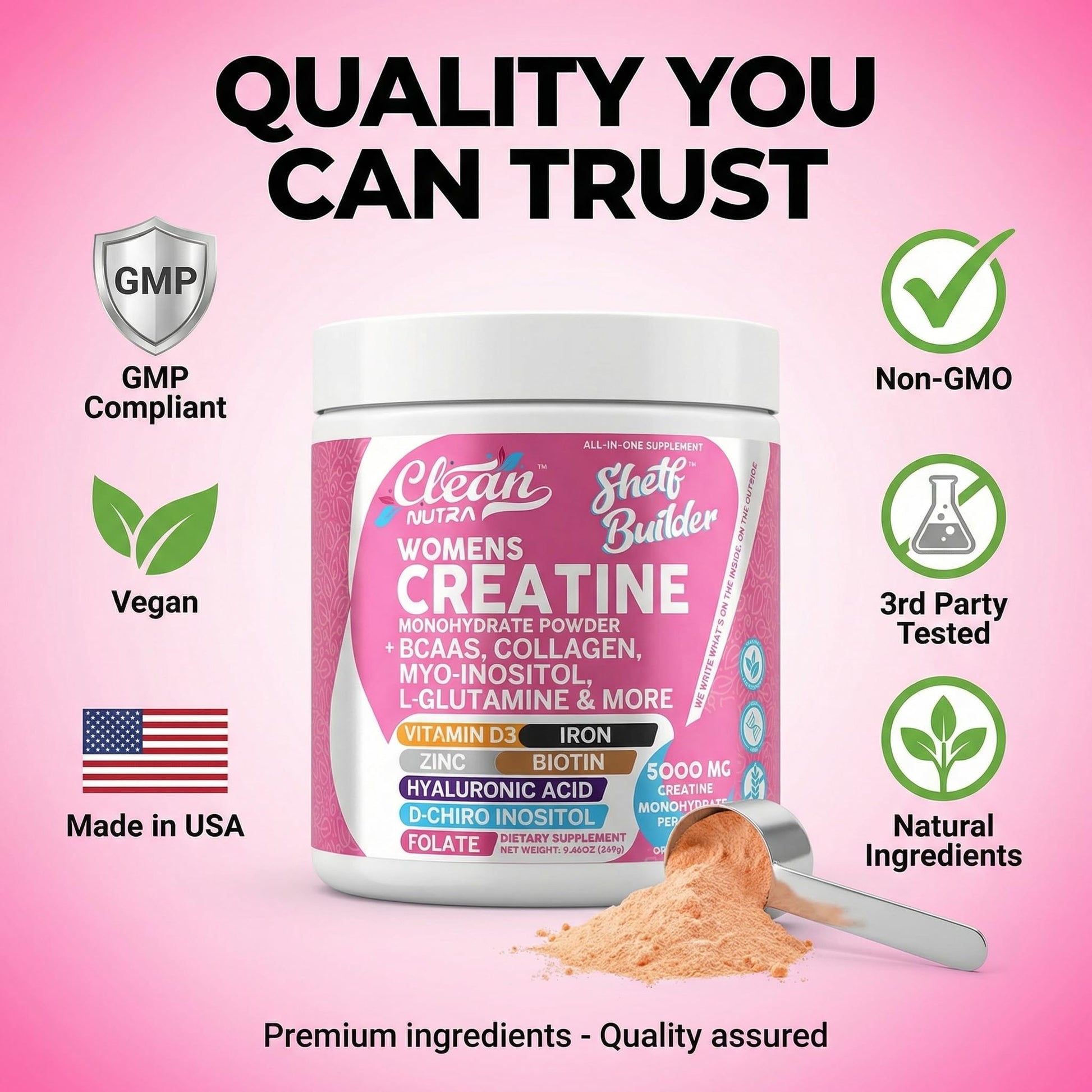 Creatine for Women | Creatine Monohydrate + Powder Myo-Inositol Collagen Biotin Hyaluronic Acid Folate L Glutamine Vitamin D3 Iron Zinc - Maple Wellness Supplements