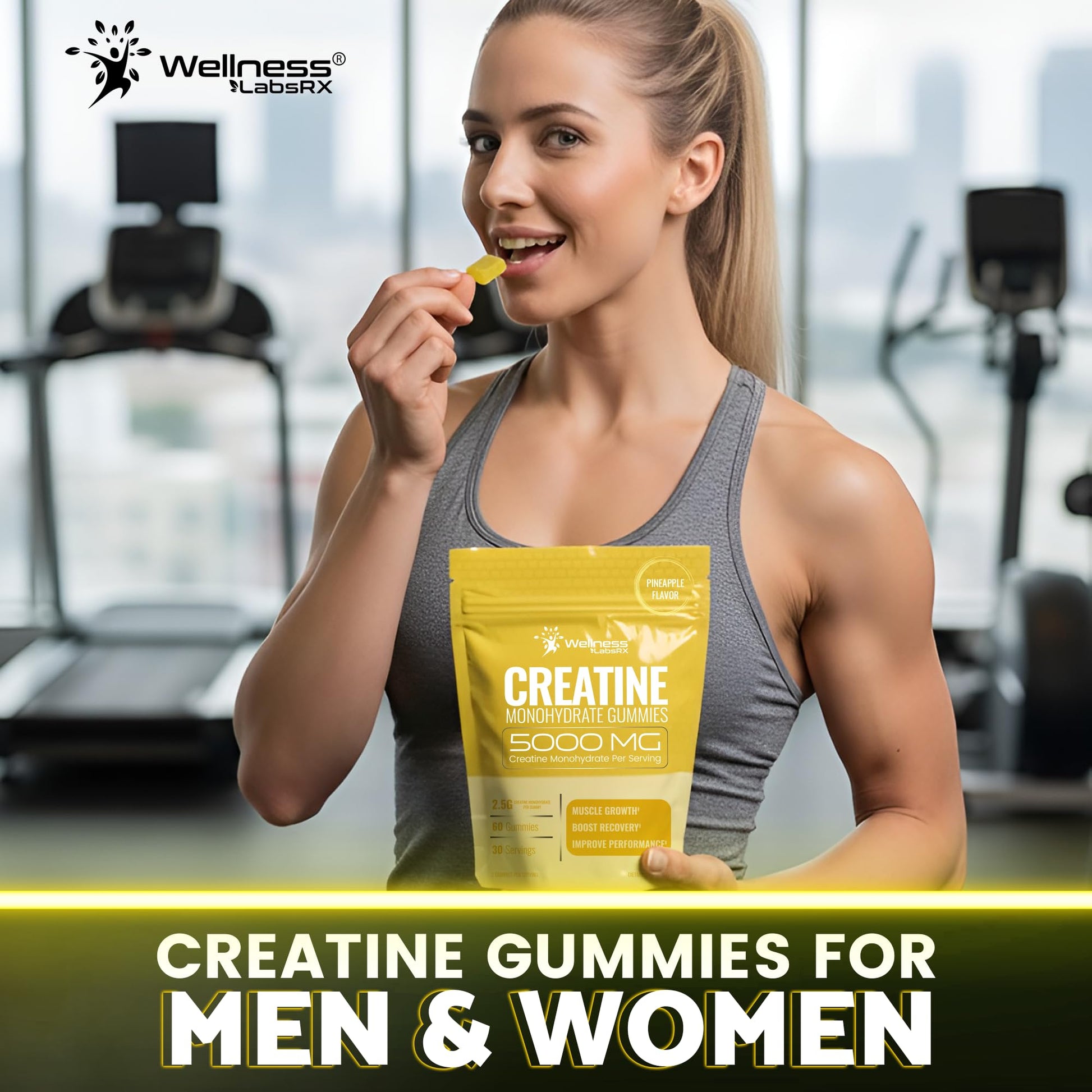 Creatine Gummies 5000mg, 30 Servings Creatine Monohydrate Gummies - Third-Party Tested Creatine for Women, Pineapple Flavor Creatine for Men, Muscle Growth, - Maple Wellness Supplements