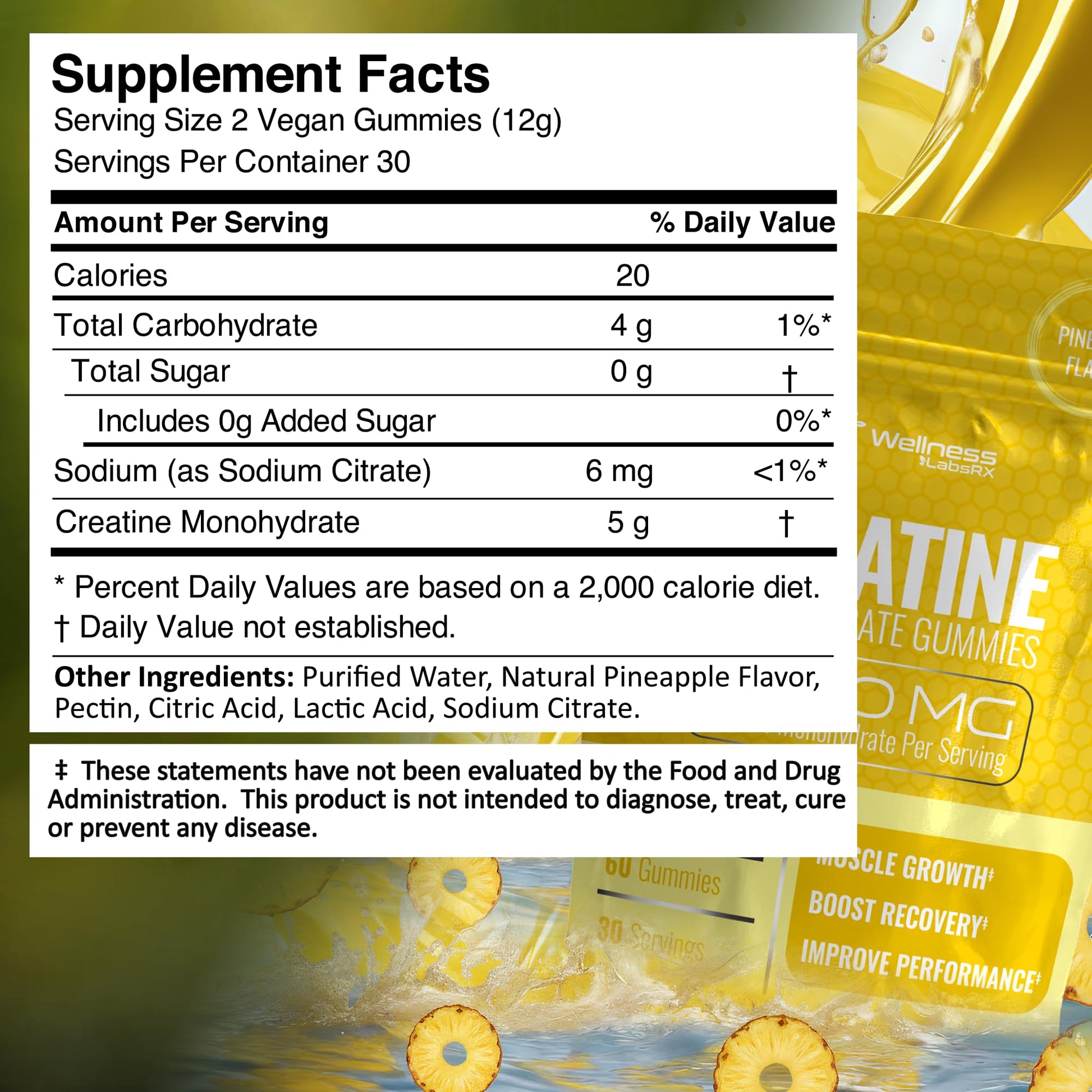 Creatine Gummies 5000mg, 30 Servings Creatine Monohydrate Gummies - Third-Party Tested Creatine for Women, Pineapple Flavor Creatine for Men, Muscle Growth, - Maple Wellness Supplements