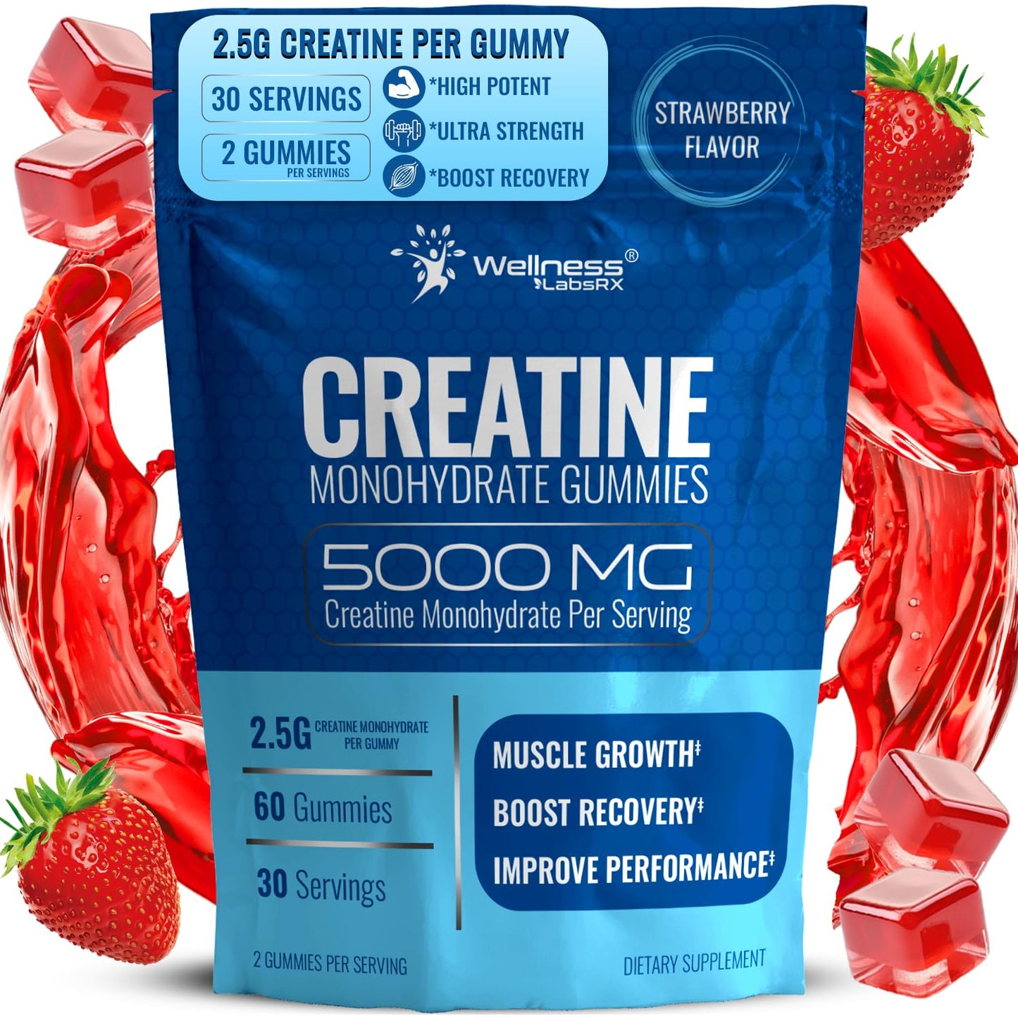 Creatine Gummies 5000mg, 30 Servings Creatine Monohydrate Gummies - Third-Party Tested Creatine for Women, Strawberry Flavor Creatine for Men, Muscle Growth, - Maple Wellness Supplements