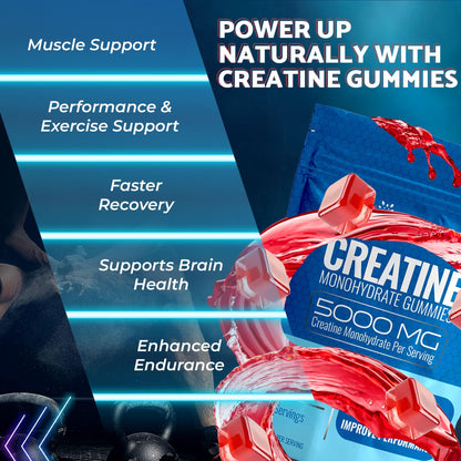 Creatine Gummies 5000mg, 30 Servings Creatine Monohydrate Gummies - Third-Party Tested Creatine for Women, Strawberry Flavor Creatine for Men, Muscle Growth, - Maple Wellness Supplements