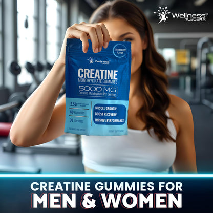 Creatine Gummies 5000mg, 30 Servings Creatine Monohydrate Gummies - Third-Party Tested Creatine for Women, Strawberry Flavor Creatine for Men, Muscle Growth, - Maple Wellness Supplements