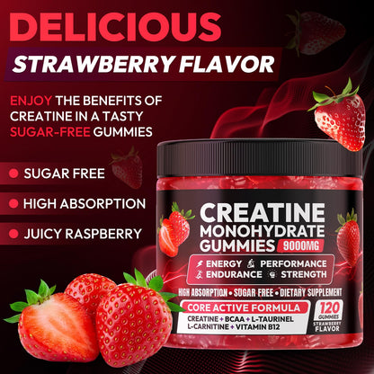 Creatine Gummies Monohydrate Complex 9000MG, Chewable Creatine Monohydrate Gummies for Men & Women with L-Taurine, BCAA 2:1, B12/6, Building Muscle - Maple Wellness Supplements