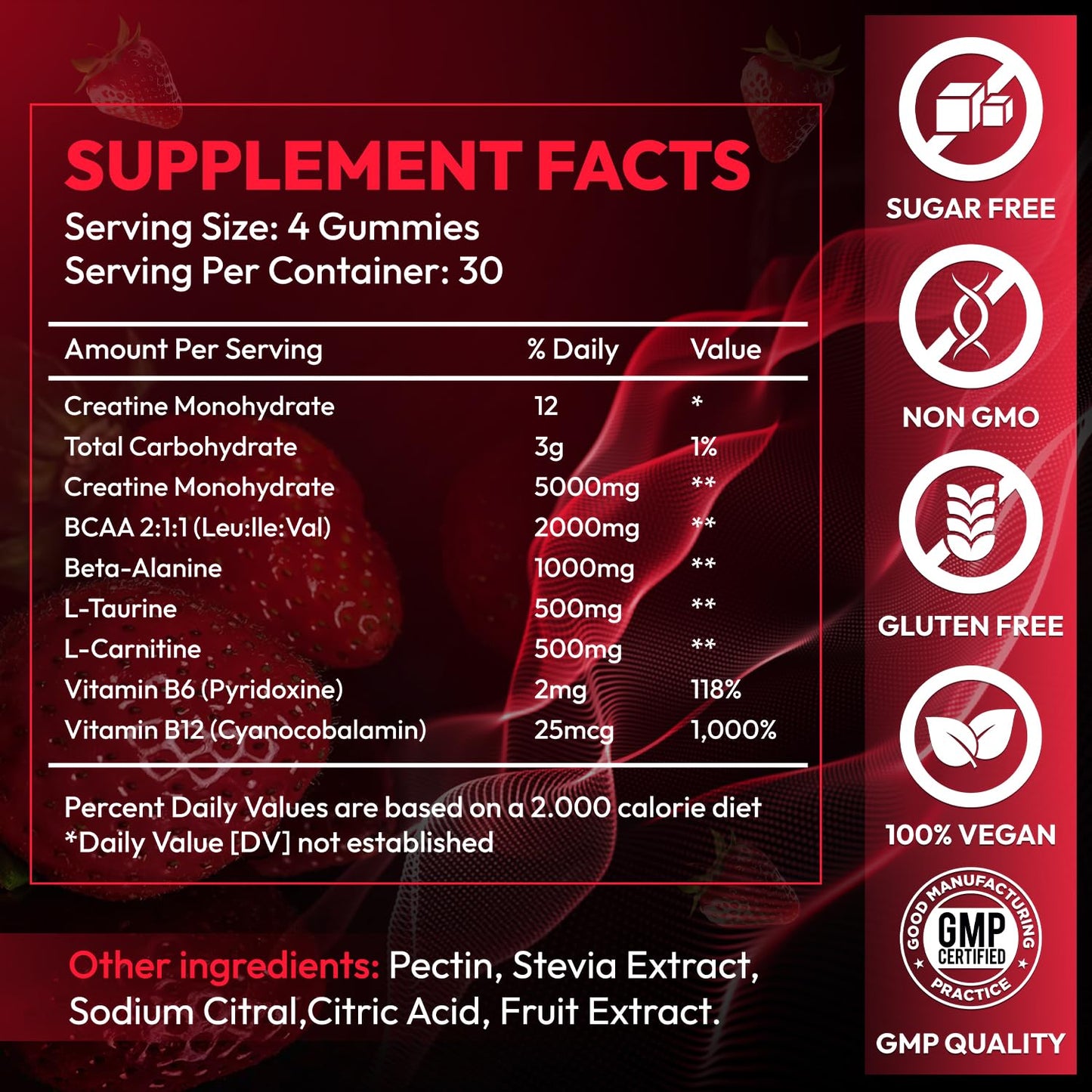Creatine Gummies Monohydrate Complex 9000MG, Chewable Creatine Monohydrate Gummies for Men & Women with L-Taurine, BCAA 2:1, B12/6, Building Muscle - Maple Wellness Supplements