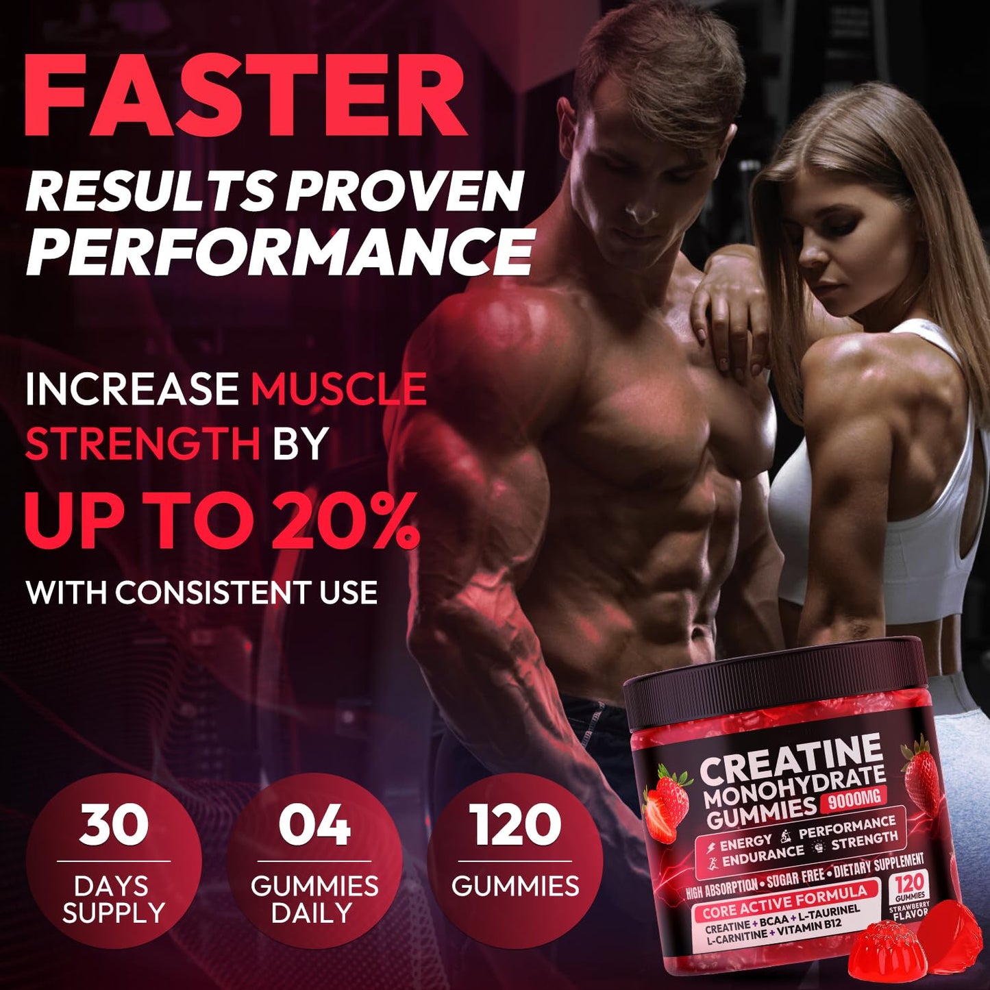 Creatine Gummies Monohydrate Complex 9000MG, Chewable Creatine Monohydrate Gummies for Men & Women with L-Taurine, BCAA 2:1, B12/6, Building Muscle - Maple Wellness Supplements