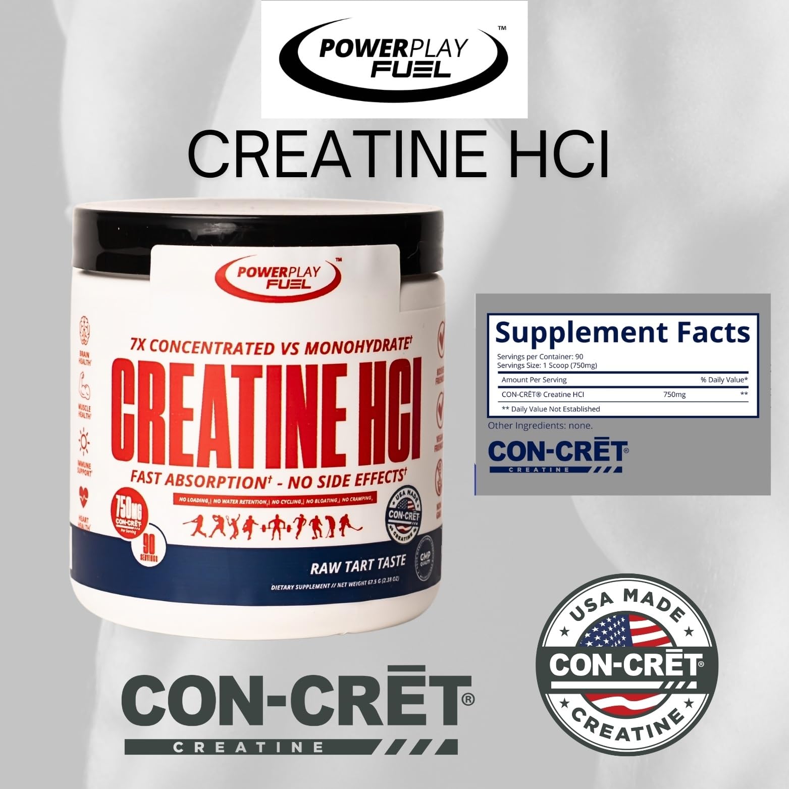 CREATINE HCl Powder for Men and Women, Muscle Strength, Brain Performance, Heart Health & Immune Support - Raw Tart Taste, 90 Servings - Maple Wellness Supplements