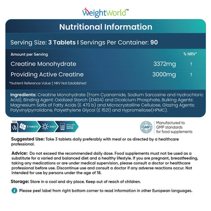 Creatine Monohydrate 3000mg - 270 Tablets - Gym Energy Supplement for Men & Women - Maple Wellness Supplements