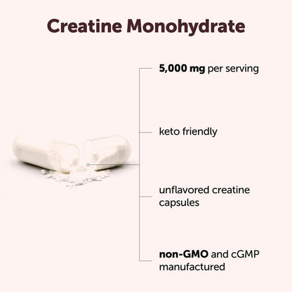 Creatine Monohydrate 5,000mg, 500 Capsules | Pure Creatine Pills – Micronized + Unflavored Powder Source, Easy Absorption | Keto, Non-GMO - Maple Wellness Supplements