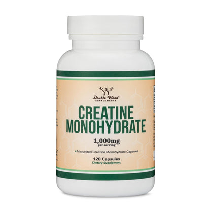 Creatine Monohydrate Capsules - 1g per Serving, 120 Count - No Fillers, Vegan Safe, Non-GMO, Gluten Free by Double Wood - Maple Wellness Supplements