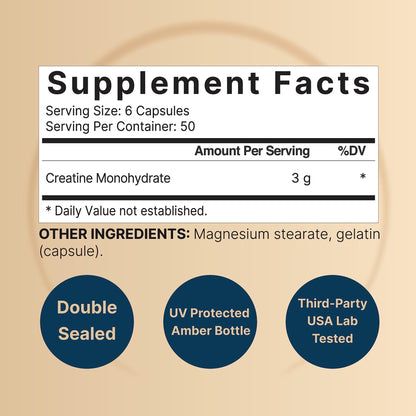 Creatine Monohydrate Capsules 3,000mg Per Serving, 300 Count | Micronized, Unflavored Creatine Pills | Pre-Workout & Muscle Strength Support | Easy to Swallow, Filler-Free | 50 Servings - Maple Wellness Supplements
