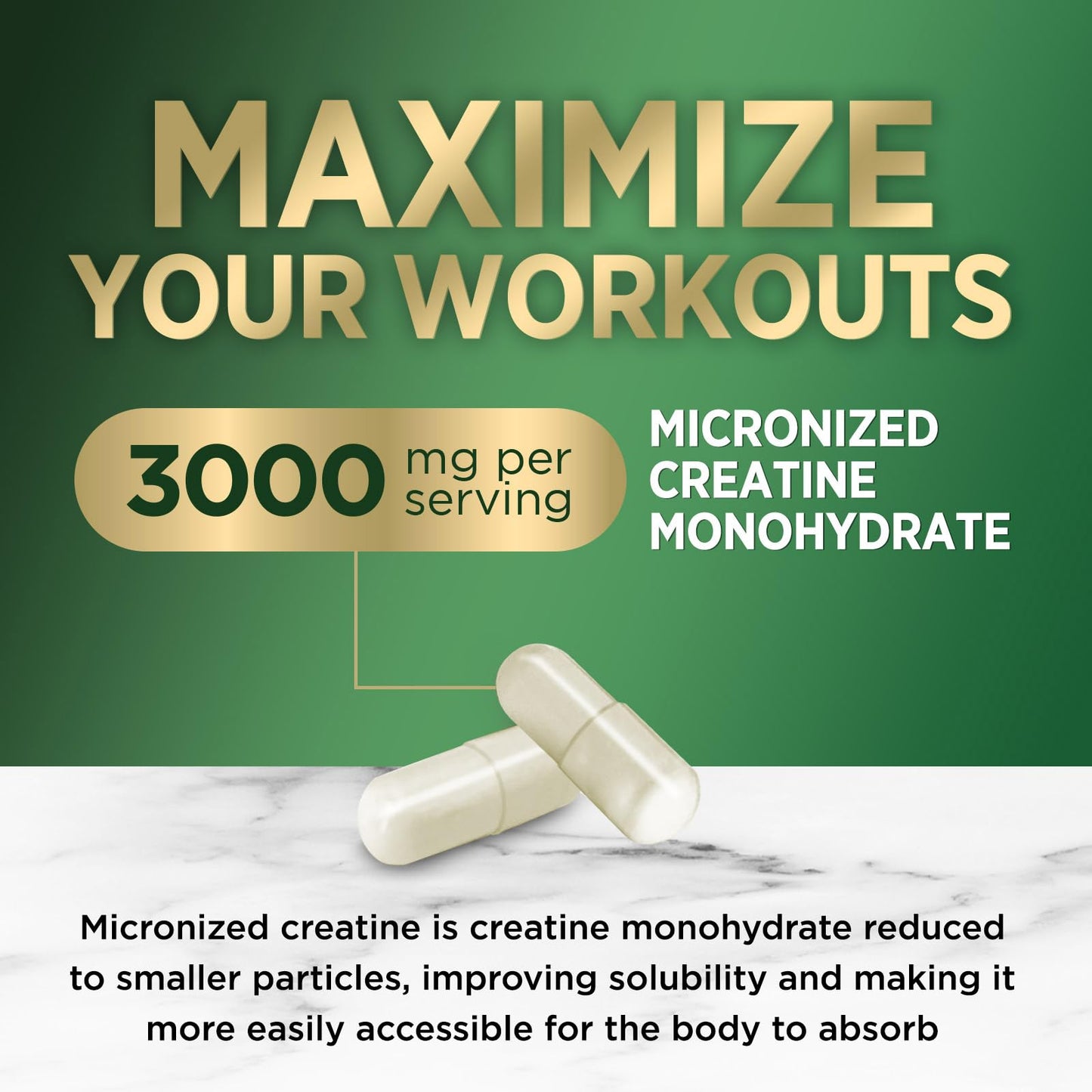 Creatine Monohydrate Capsules 3000mg Per Serving – Micronized Creatine Powder - Supports Lean Muscle, Strength, Energy, & Endurance - Nature's Supplement, Non-GMO, Bottled in USA - 120 Capsules - Maple Wellness Supplements