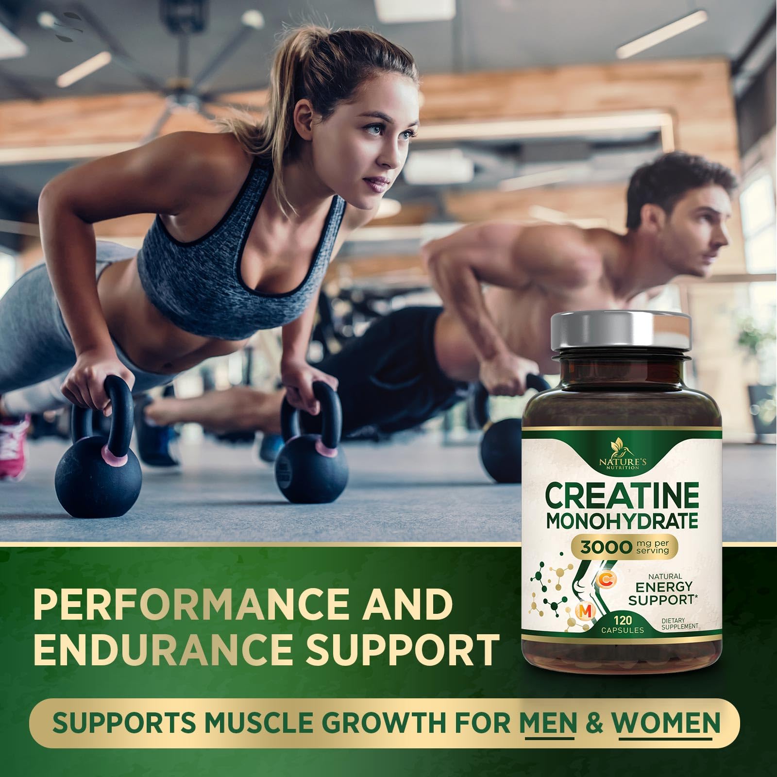 Creatine Monohydrate Capsules 3000mg Per Serving – Micronized Creatine Powder - Supports Lean Muscle, Strength, Energy, & Endurance - Nature's Supplement, Non-GMO, Bottled in USA - 120 Capsules - Maple Wellness Supplements