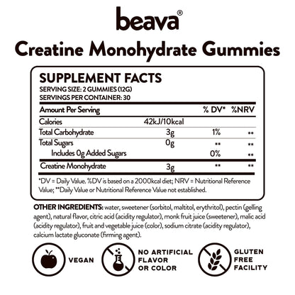 Creatine Monohydrate Gummies - 30 Servings - Vegan Creatine Chews for Muscle Growth, Muscle Recovery, Workout Recovery, Anaerobic Endurance - No Loading Phase - No Bloating - Strawberry - No Sugar - Maple Wellness Supplements