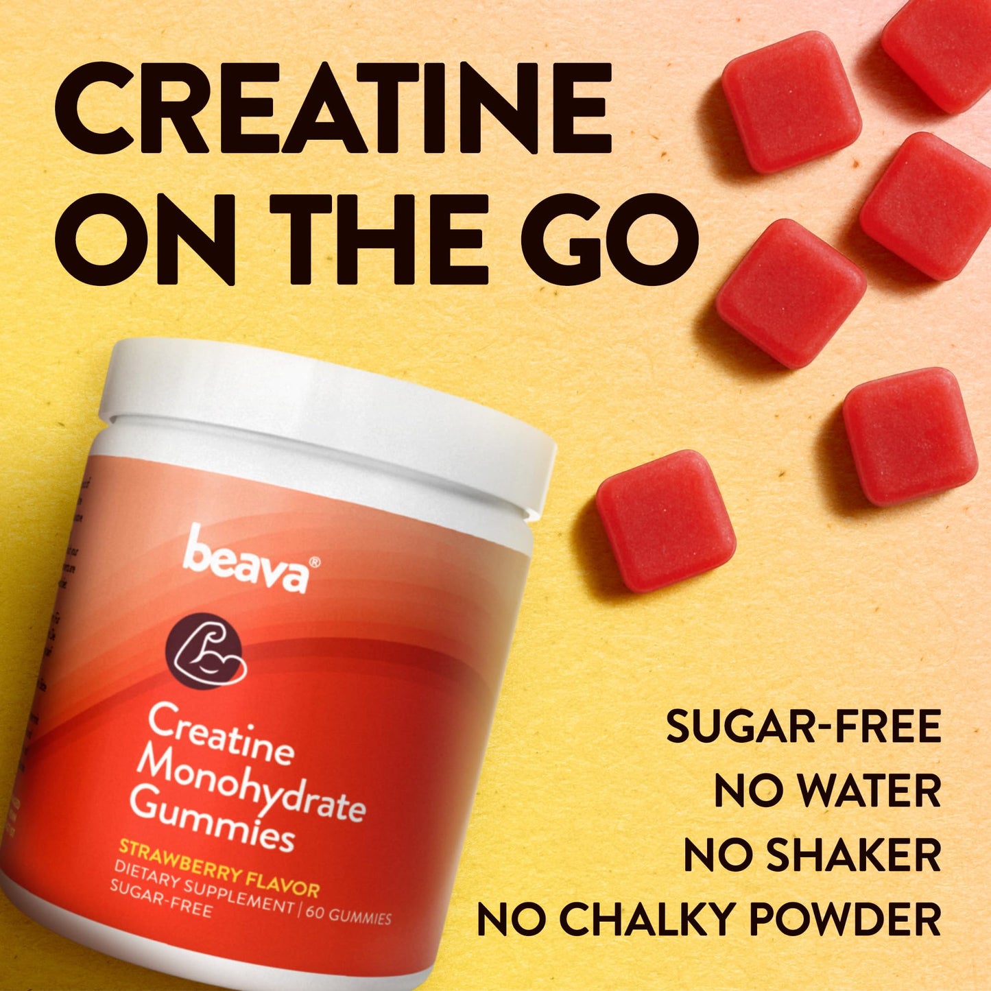 Creatine Monohydrate Gummies - 30 Servings - Vegan Creatine Chews for Muscle Growth, Muscle Recovery, Workout Recovery, Anaerobic Endurance - No Loading Phase - No Bloating - Strawberry - No Sugar - Maple Wellness Supplements