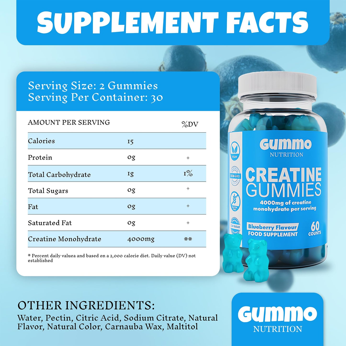 Creatine Monohydrate Gummies 4000mg for Men & Women - 60 Chewable Creatine - Maple Wellness Supplements