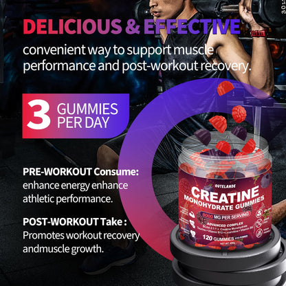 Creatine Monohydrate Gummies 8000 mg for Men & Women, Creatine Supplement for Enhanced Muscle Growth, Energy Boost - with L-Taurine, Sugar Free, Vegan - Maple Wellness Supplements