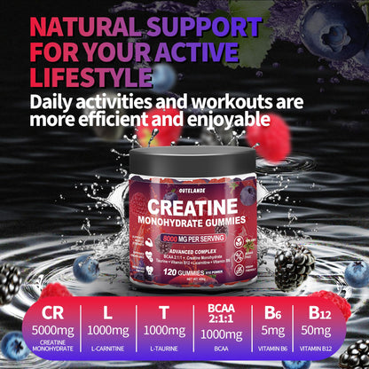 Creatine Monohydrate Gummies 8000 mg for Men & Women, Creatine Supplement for Enhanced Muscle Growth, Energy Boost - with L-Taurine, Sugar Free, Vegan - Maple Wellness Supplements