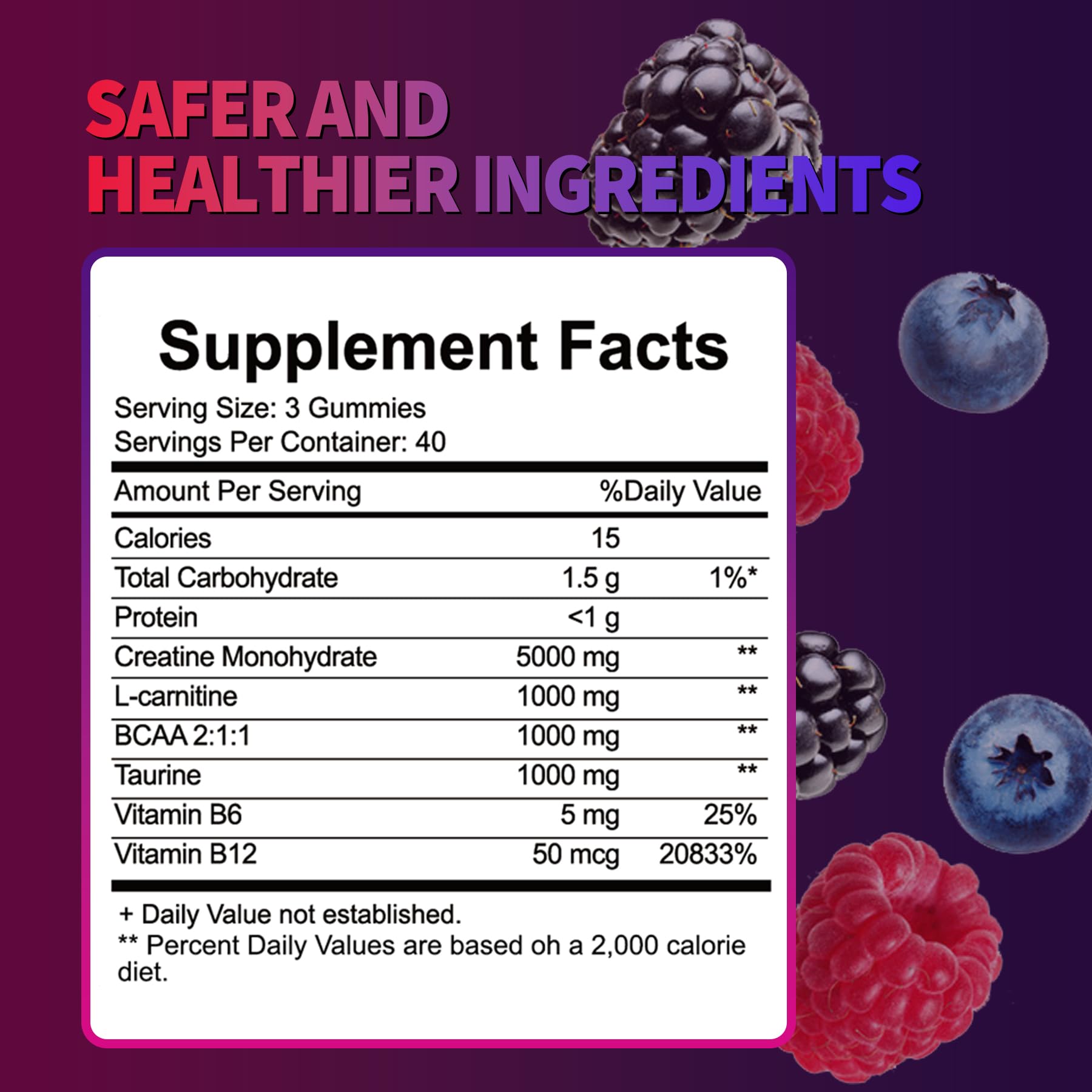Creatine Monohydrate Gummies 8000 mg for Men & Women, Creatine Supplement for Enhanced Muscle Growth, Energy Boost - with L-Taurine, Sugar Free, Vegan - Maple Wellness Supplements