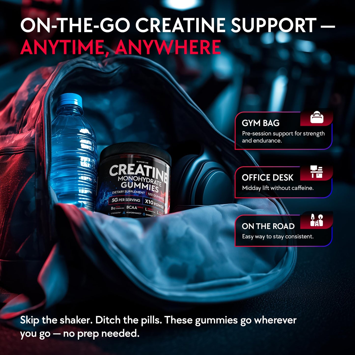 Creatine Monohydrate Gummies Complex 5000 MG for Men & Women, Preworkout Gummy with BCAA, L-Carnitine, Taurine & Vitamin B12 for Muscle Growth, - Maple Wellness Supplements