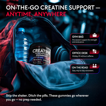 Creatine Monohydrate Gummies Complex 5000 MG for Men & Women, Preworkout Gummy with BCAA, L-Carnitine, Taurine & Vitamin B12 for Muscle Growth, - Maple Wellness Supplements