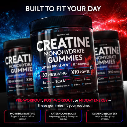 Creatine Monohydrate Gummies Complex 5000 MG for Men & Women, Preworkout Gummy with BCAA, L-Carnitine, Taurine & Vitamin B12 for Muscle Growth, - Maple Wellness Supplements