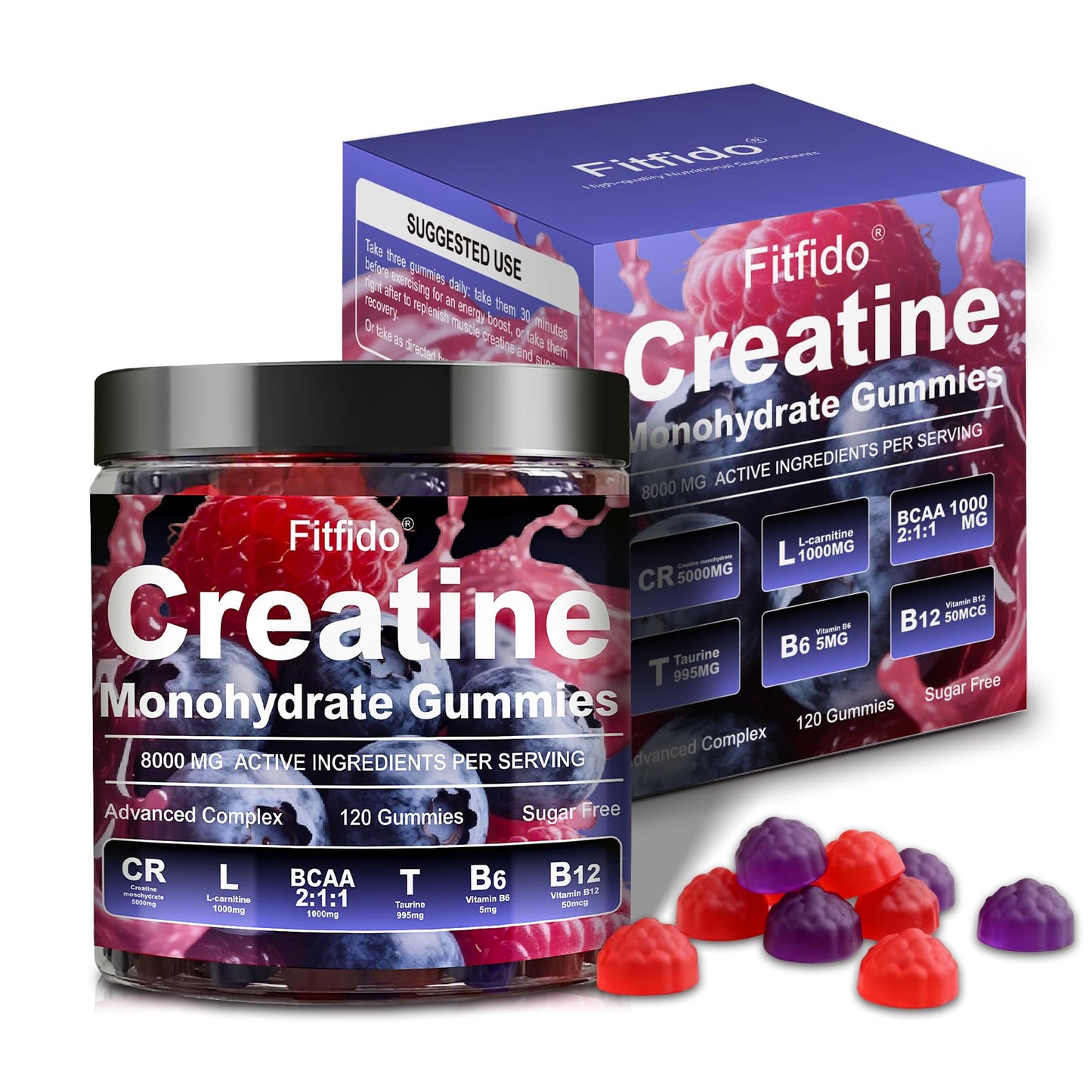 Creatine Monohydrate Gummies Complex 8000mg for Men and Women, Containing L-carnitine & Taurine, Build Muscle, Boost Energy, Faster Recovery, Sugar Free & Vegan - Maple Wellness Supplements