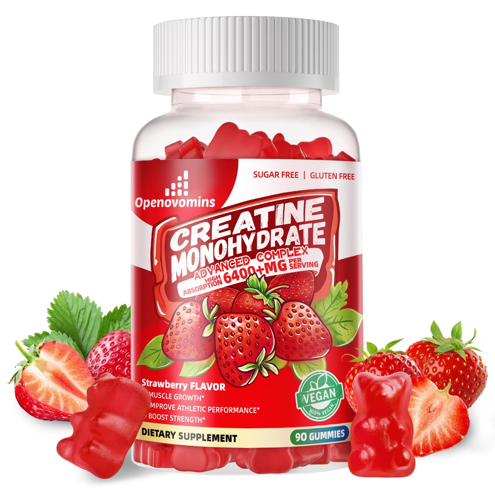 Creatine Monohydrate Gummies Complex for Men & Women -Advanced Formula W/L-Taurine + Vitamin B12, Sugar Free Chewable Supplement,90 Strawberry Gummies - Maple Wellness Supplements