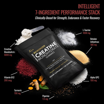 Creatine Monohydrate Gummies for Men & Women - Sugar Free & Vegan Advanced Formula W/L-Taurine + Vitamin B12 - for Muscle Strength, Muscles Builder, Recovery, - Maple Wellness Supplements