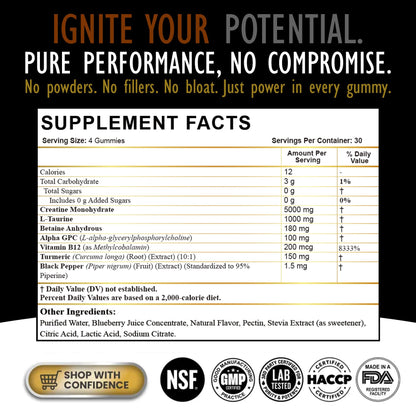 Creatine Monohydrate Gummies for Men & Women - Sugar Free & Vegan Advanced Formula W/L-Taurine + Vitamin B12 - for Muscle Strength, Muscles Builder, Recovery, - Maple Wellness Supplements