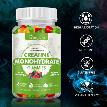 Creatine Monohydrate Gummies - Pre-Workout Creatine for Women Men, Enhanced Muscle Strength, Boost Focus and Endurance, Muscle Builder,Complex L-Taurine + Vitamin B12,Vegan, Gluten-Free 160 Count - Maple Wellness Supplements