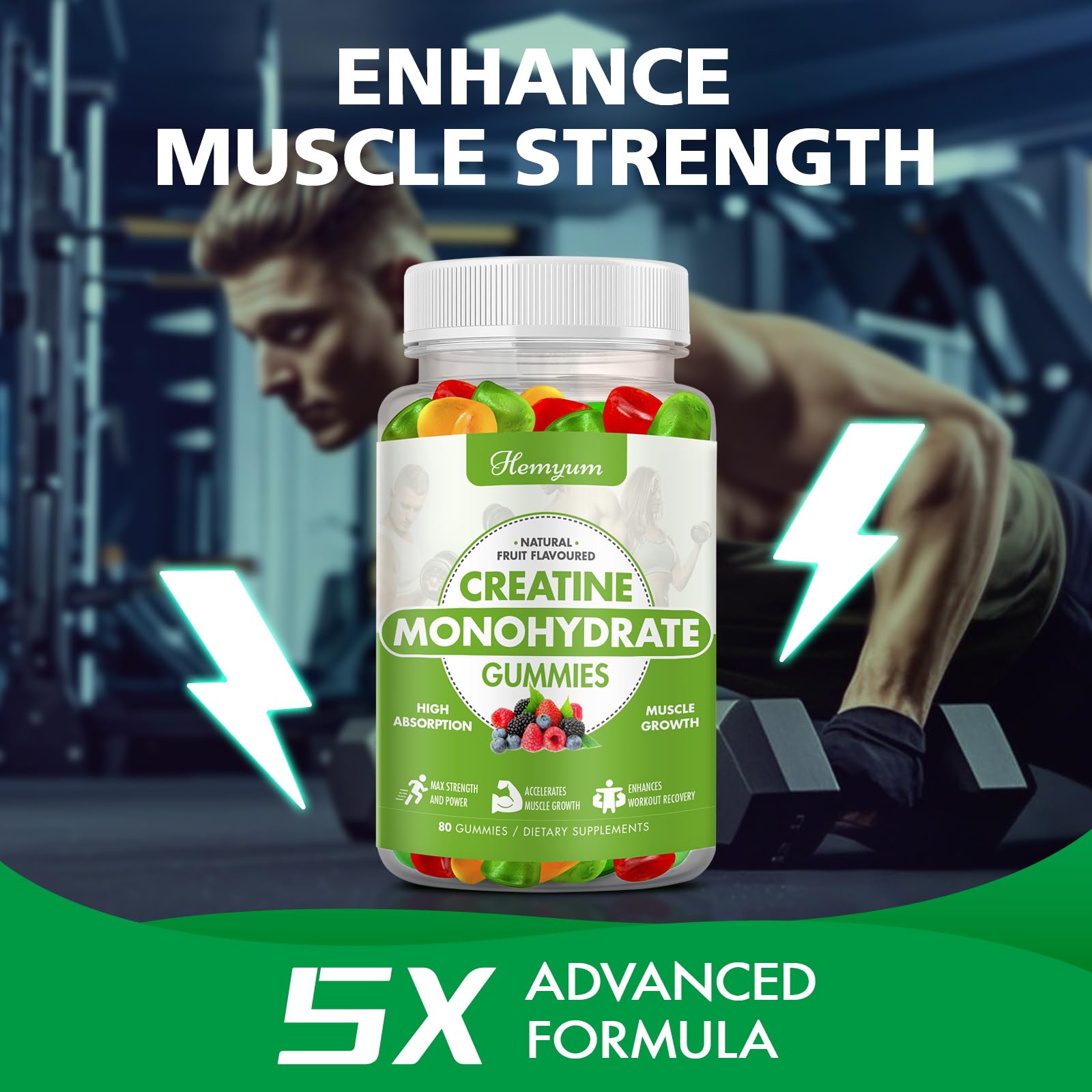 Creatine Monohydrate Gummies - Pre-Workout Creatine for Women Men, Enhanced Muscle Strength, Boost Focus and Endurance, Muscle Builder,Complex L-Taurine + Vitamin B12,Vegan, Gluten-Free 160 Count - Maple Wellness Supplements